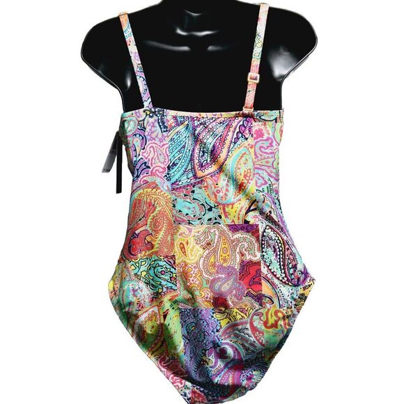 NWT BLEU ROD BEATTIE PAISLEY BOHEMIAN ASYMMETRICAL TOP ONE PIECE SWIMSUIT 6 $125 - Picture 2 of 11